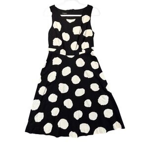 Talbots Dress Women 2 Black White Polka Dot Sleeveless Fit Flare Cotton Blend